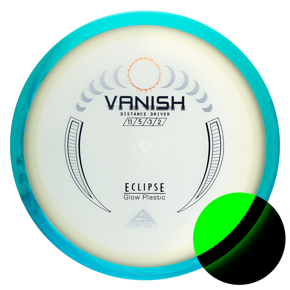 Disc golf disc with 'Vanish' and 'Eclipse' text on a white background