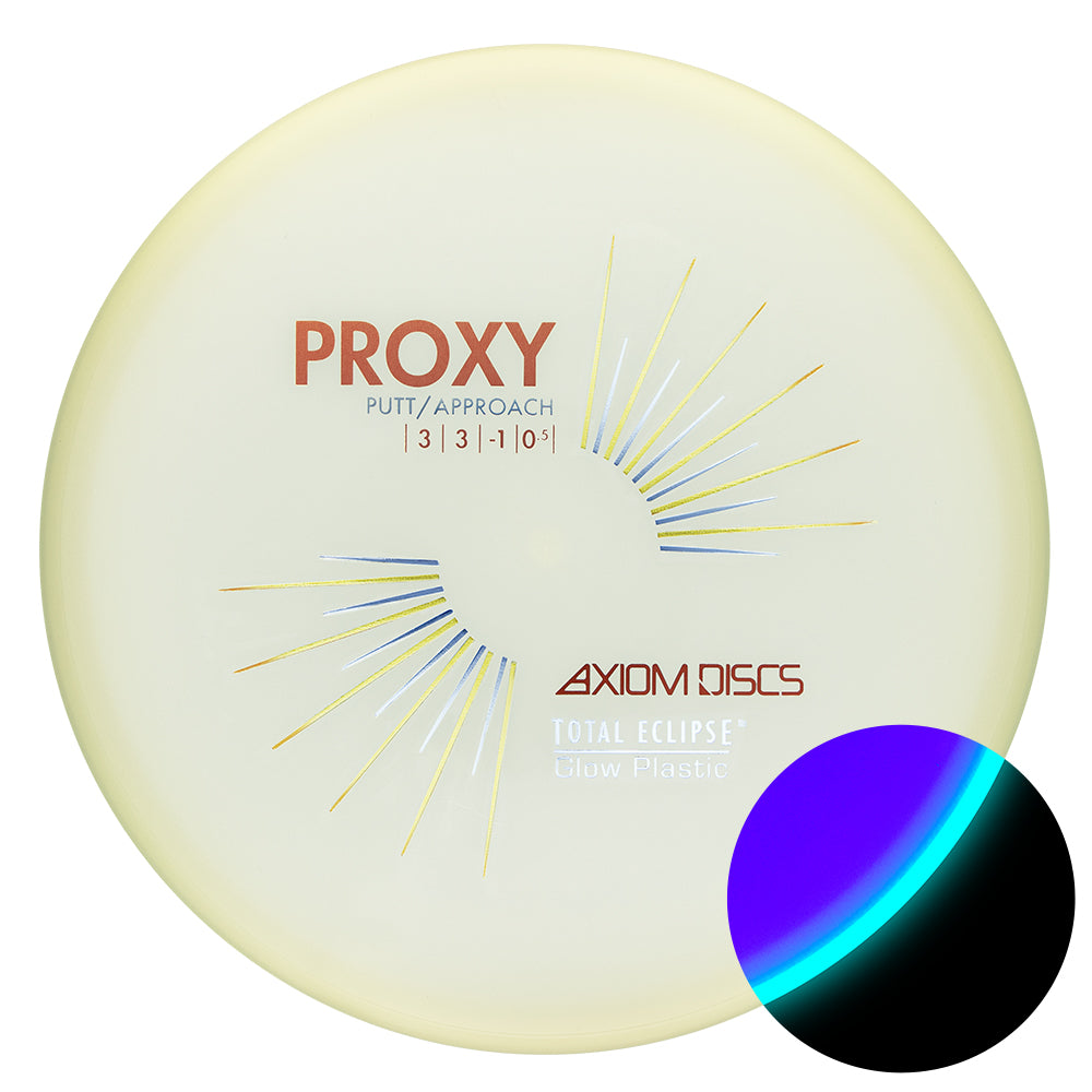 Proxy putter approach disc golf disc with Axiom Discs branding on a white background