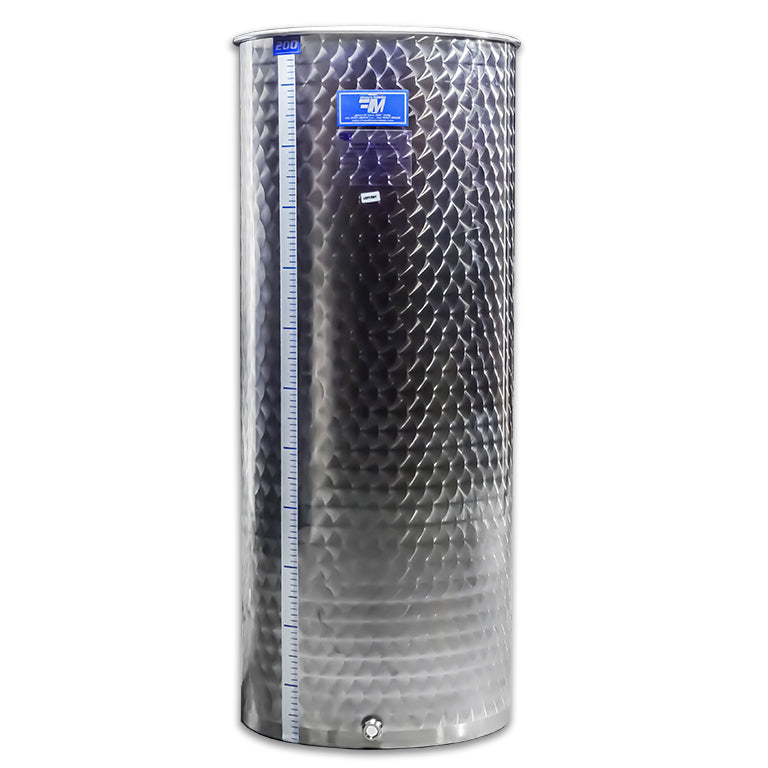 Stainless steel water tank with a textured surface on a white background