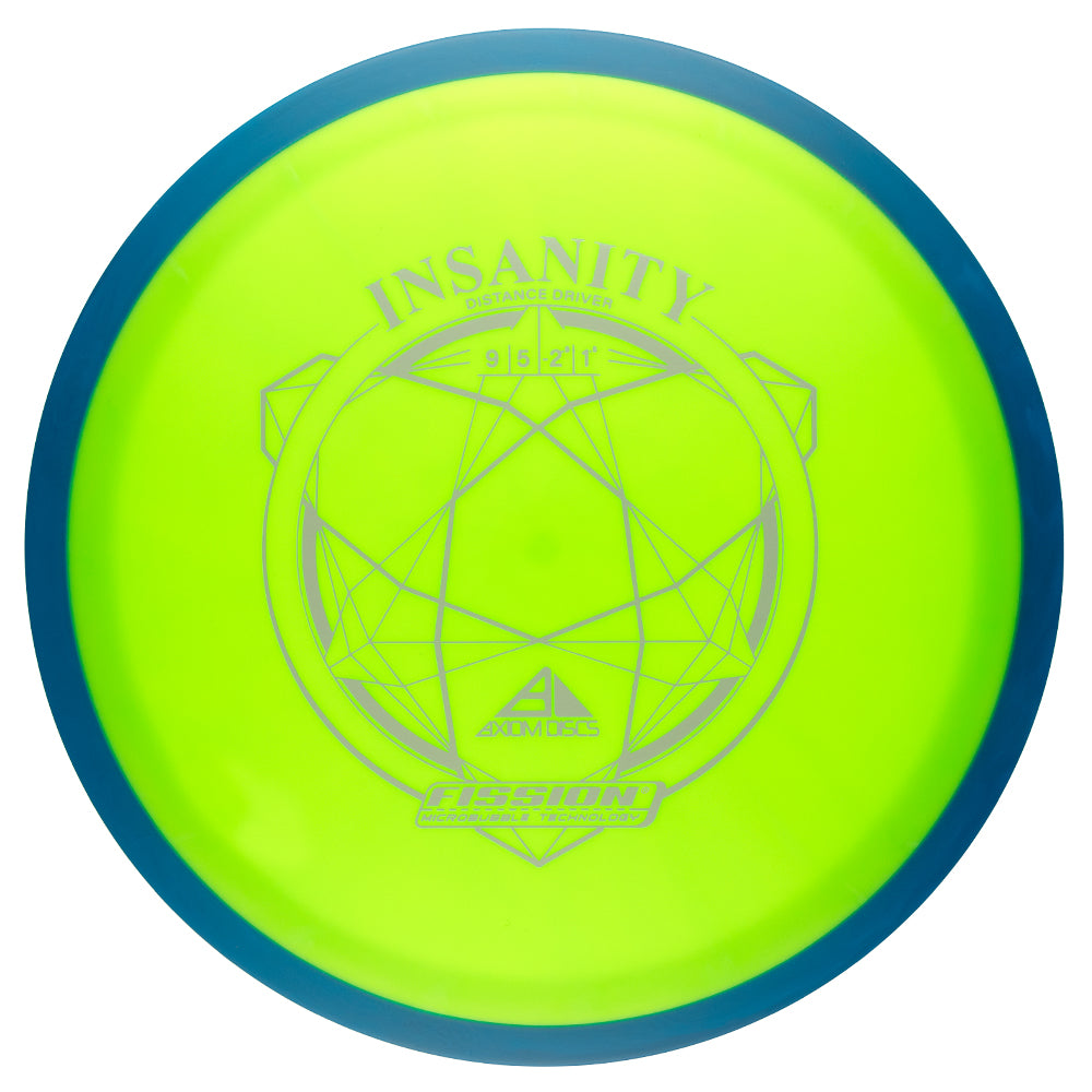 Disc golf disc with 'Insanity' and 'Fusion' branding on a white background