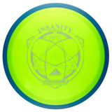 Disc golf disc with 'Insanity' and 'Fusion' branding on a white background