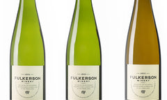 Three bottles of Fulkerson Winery Rieslings on a white background