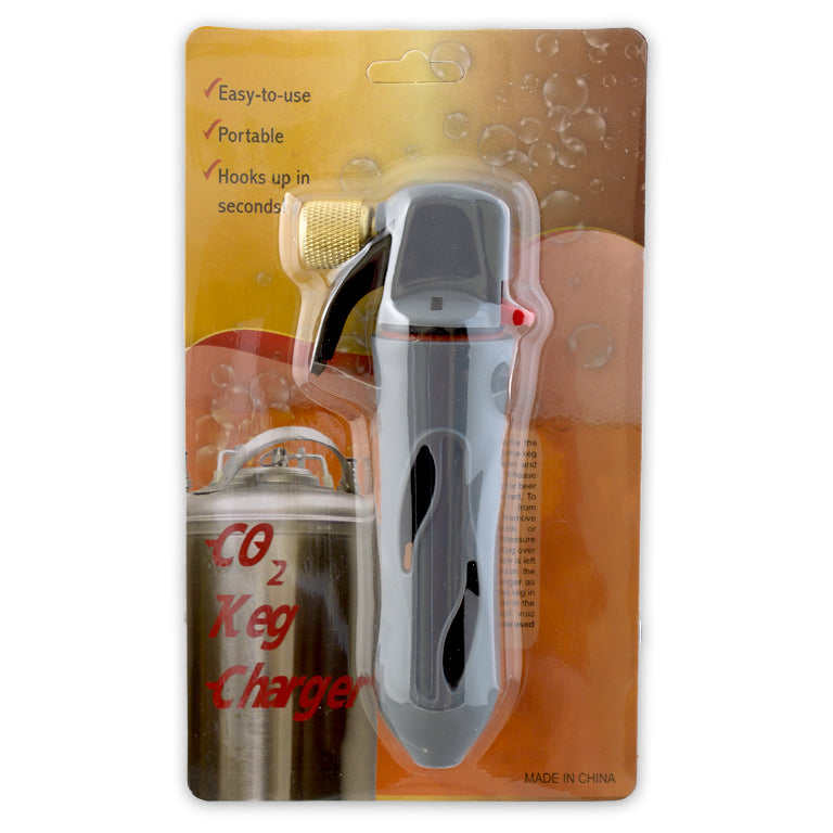 CO2 Keg Charger in packaging with branding and product details.