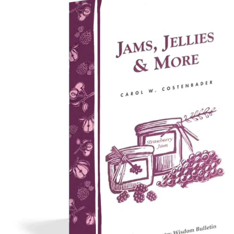 Book titled 'Jams, Jellies & More' by Carol W. Costenbader on a white background