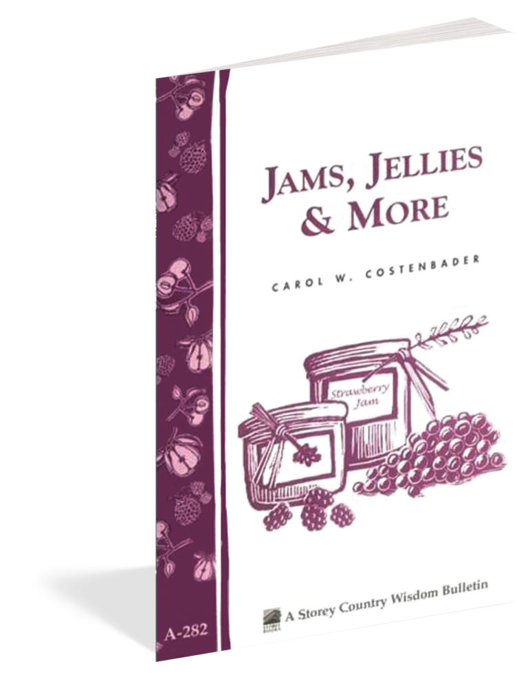 Book titled 'Jams, Jellies & More' by Carol W. Costenbader on a white background