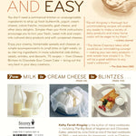 Bookback of a cookbook titled 'Fresh and Easy' by Kathy Farrell-Kingsley, featuring text and images of food.