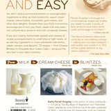 Bookback of a cookbook titled 'Fresh and Easy' by Kathy Farrell-Kingsley, featuring text and images of food.