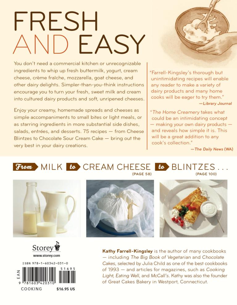 Bookback of a cookbook titled 'Fresh and Easy' by Kathy Farrell-Kingsley, featuring text and images of food.