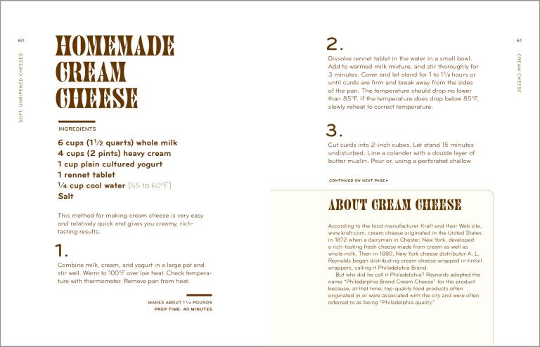 Recipe card for homemade cream cheese with text and measurements.