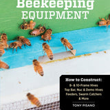 Book cover of 'Build Your Own Beekeeping Equipment' with bees on a hive frame.