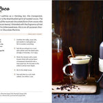 Coco-Loco liqueur bottle with a cup of coffee and vanilla beans on a dark background