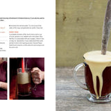 Page from a book showing a coffee drink with a straw and text on the left.