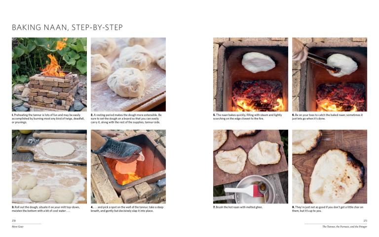 Step-by-step guide to baking naan with images of the process.