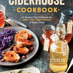 Ciderhouse Cookbook cover with food and cider bottles on a dark background