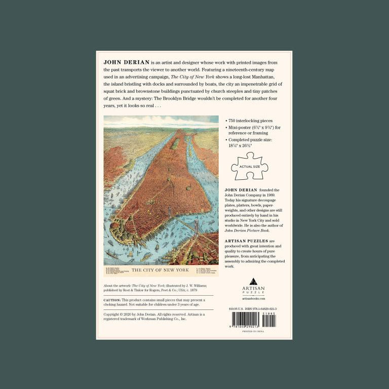Back cover of a puzzle box with a map and text on a green background