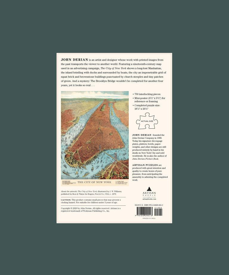 Back cover of a puzzle box with a map and text on a green background