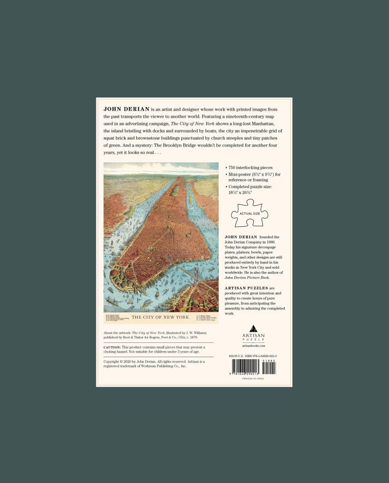 Back cover of a puzzle box with a map and text on a green background