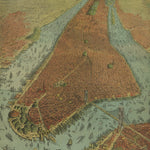 Vintage map of The City of New York with historical illustrations and topography.