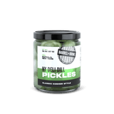 pickle jar with Barrel + Brine branding on a clear background