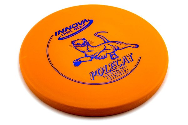 Orange disc with blue text and logo on a white background