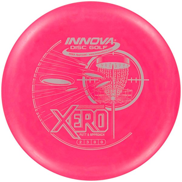 Pink disc golf disc with 'Innova Disc Golf' and 'Xero' branding on a white background