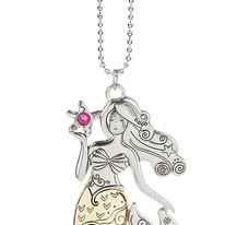 Multicolored mermaid pendant charm on a chain with a white background