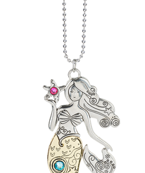 Multicolored mermaid pendant charm on a chain with a white background