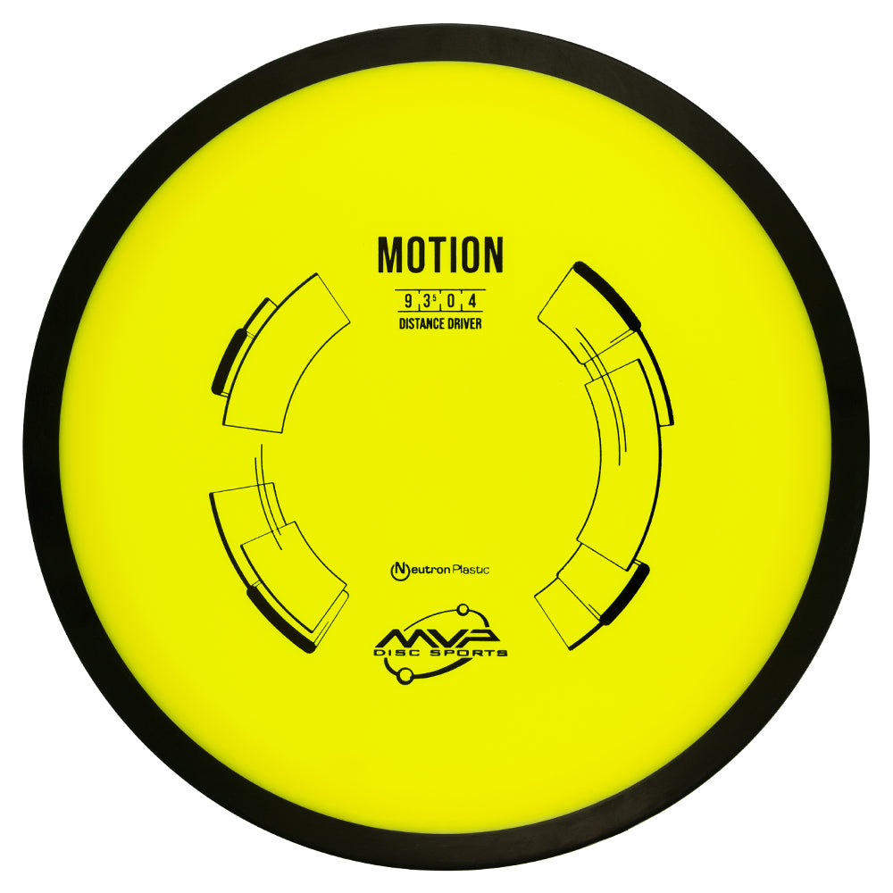 Yellow disc golf disc with black text and branding on a white background
