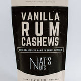 Package of Vanilla Rum Cashews by Nat's Nuts on a light gray background