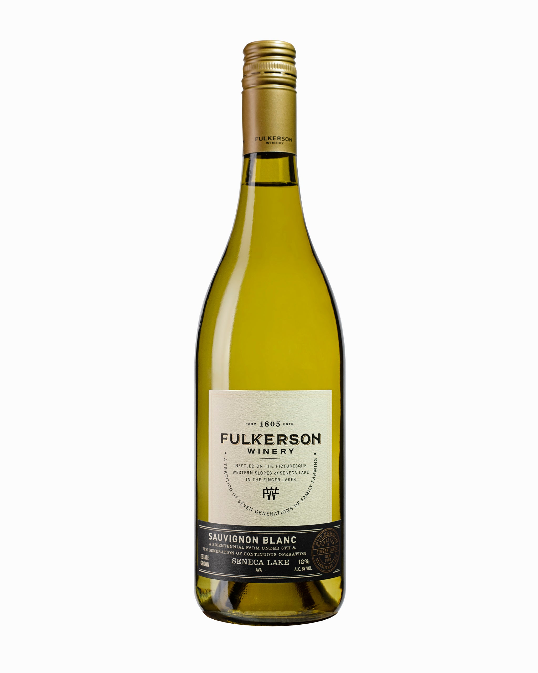 Fulkerson Winery Sauvignon Blanc wine bottle on a white background