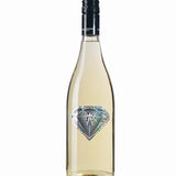 Wine bottle with a diamond-shaped label on a white background