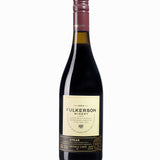 Wine bottle with Syrah Fulkerson Winery label on a white background