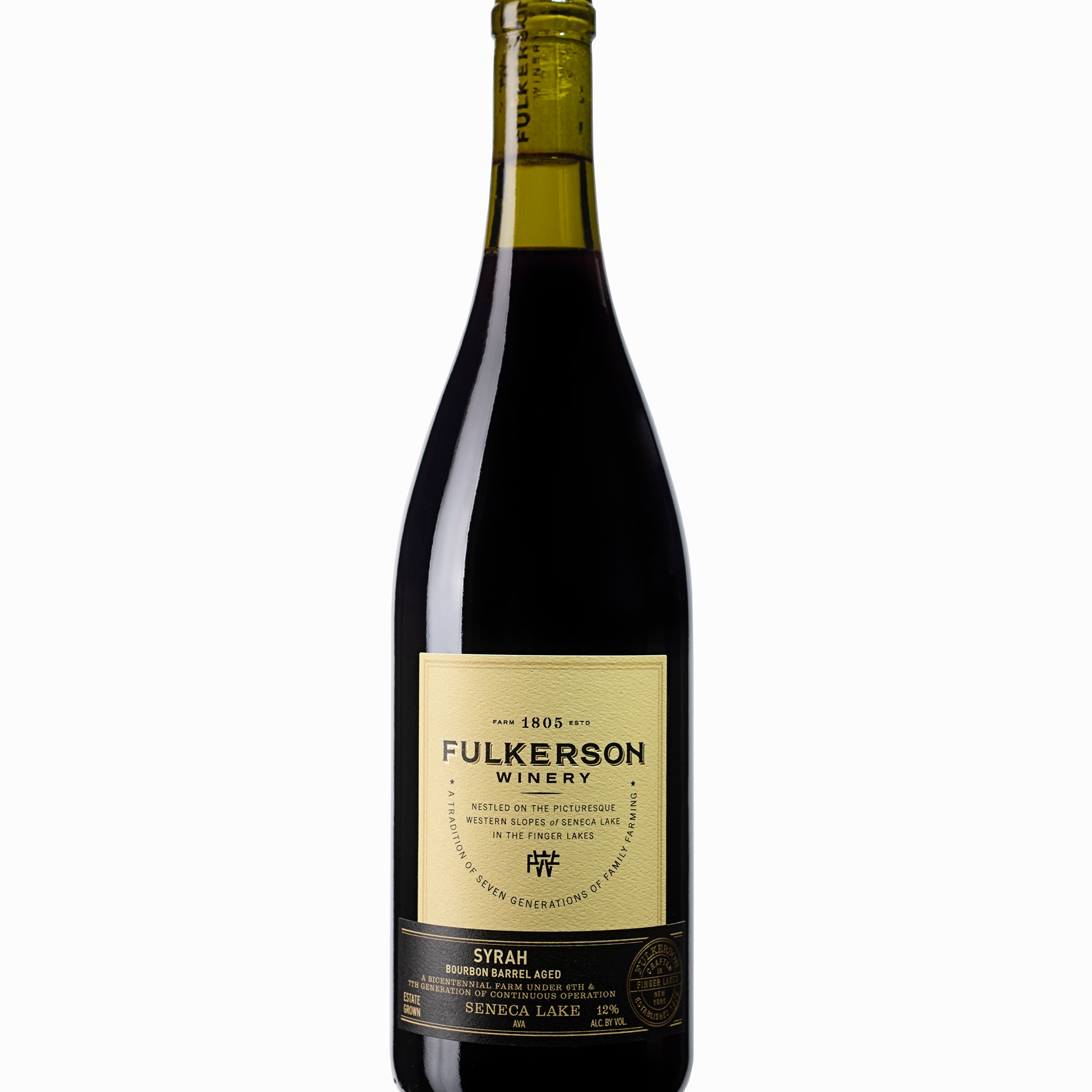 Fulkerson Winery wine bottle on a white background