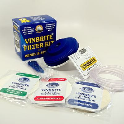 Vinbrite filter kit with packaging and components on a white background
