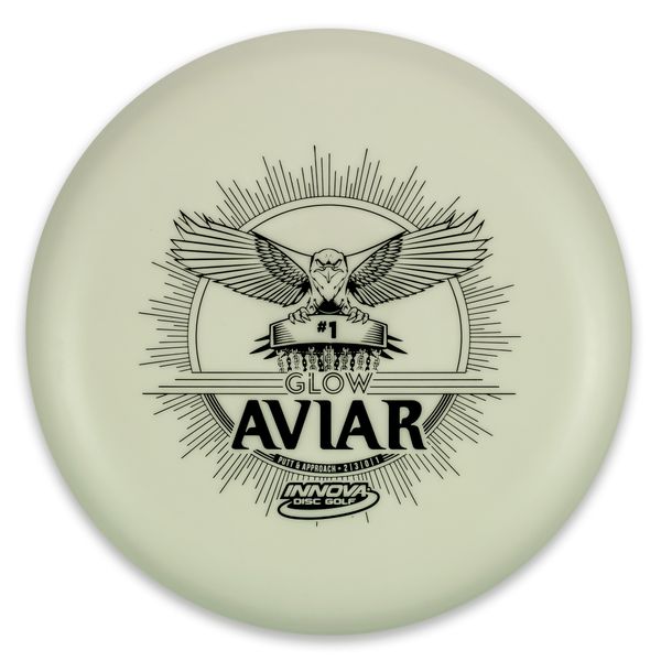 Innova Disc Golf Aviar disc with eagle design on a beige background