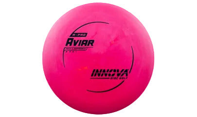 Pink disc golf disc with 'Innova' branding on a transparent background