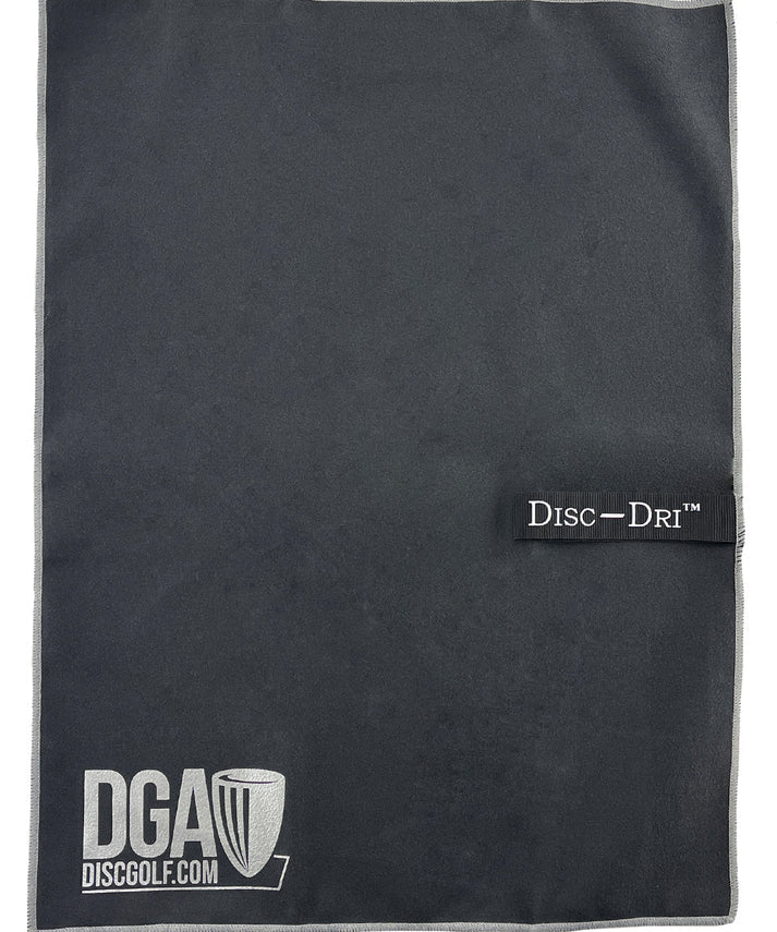 Black towel with Disc-Dri and DGA Disc Golf logos on a white background