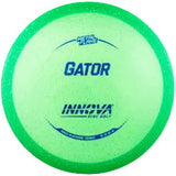 Green disc golf disc with 'Gator' and 'Innova' branding on a transparent background