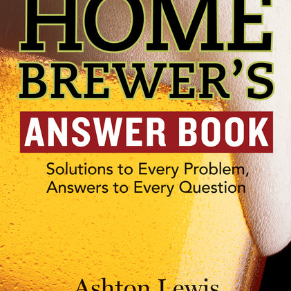 Book titled 'The Home Brewer's Answer Book' by Ashton Lewis with a close-up of a beer bottle in the background.