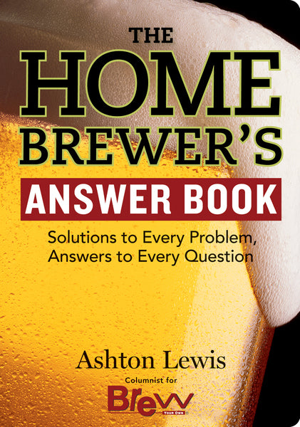 Book titled 'The Home Brewer's Answer Book' by Ashton Lewis with a close-up of a beer bottle in the background.