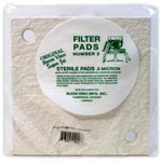 Packaged filter pads with a label indicating brand and product details.