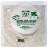 Packaged filter pads with a label indicating brand and product details.