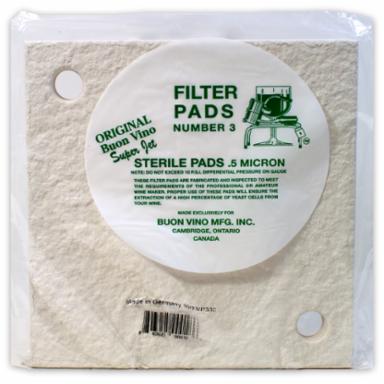 Packaged filter pads with a label indicating brand and product details.
