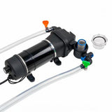 Black water pump system with hoses on a white background
