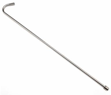 Metal racking cane with a round head on a white background