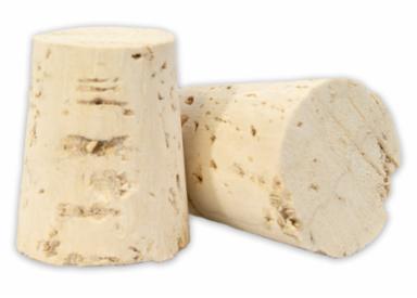 Two cork stoppers on a white background