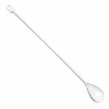 White plastic spoon with a paddle on one end on a white background