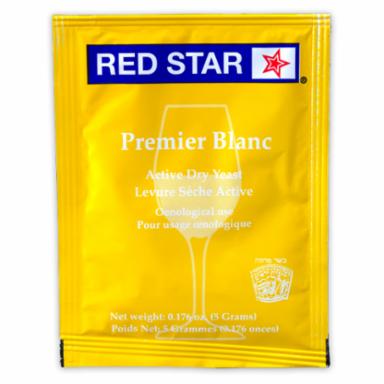 Yellow package of Red Star Premier Blanc wine yeast on a white background