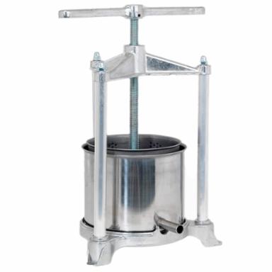 Metallic cider press on a white background