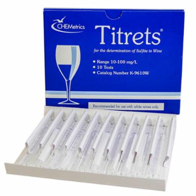 CHEMetrics Titrets packaging with test strips for wine sulfite determination.